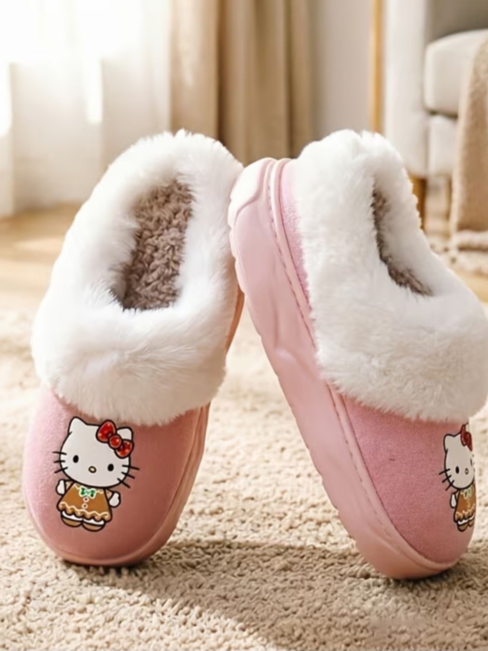 Hello Kitty Pink Faux-Fur Lined Women's Slippers